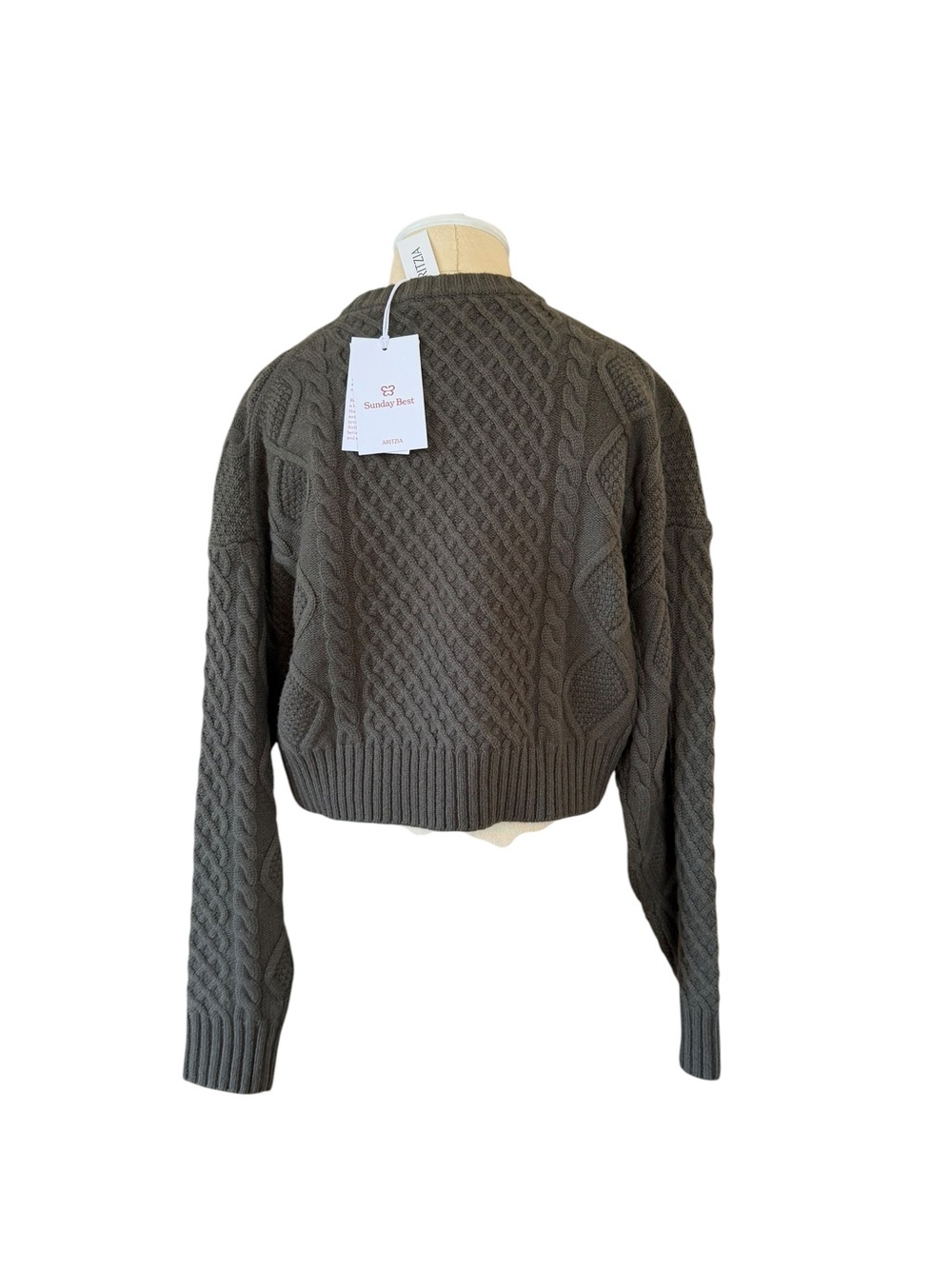 Aritzia Peggy Cropped Cable Knit Sweater - Olive XS - Picture 6 of 9